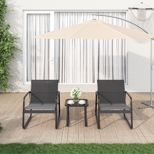 Gizoon Patio Chairs Set of 2, Patio Furniture Set with Metal Frame Glass Table, Outdoor Chairs Set of 2 for Balcony, Bistro Table and Chairs Set for Lawn, Black