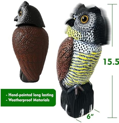 GiftExpress 17" Large Owl Garden Decoy - Rotating Head Scarecrow Statue to Deter Birds & Squirrels, Realistic Predator for Outdoor Protection, 15.5" Fake Owl for Yard & Garden Decor, Life-Size