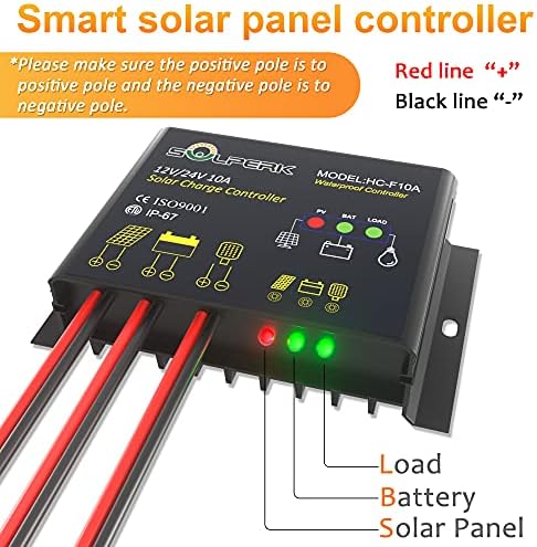 SOLPERK 10A Solar Charge Controller Waterproof Solar Panel Controller 12V/24V PWM Solar Panel Battery Intelligent Regulator for RV Boat car ,with LED Display