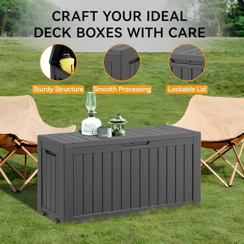 KAMABOKO Deck Box, 72 Gallon Resin Indoor and Outdoor Storage Boxes Waterproof for Garden Tools, Pool Accessories Storage Bench, Patio Furniture and Cushions with Lockable Lid, Black