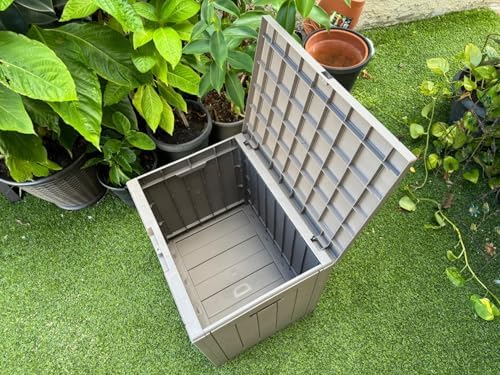 Plastic Deck Box Small Resin 31 Gallon Patio Storage Boxes Outdoor Waterproof Storage for Outside Toy Storage Box Waterproof Grey Garden Bin with Lid Lockable Dock Box
