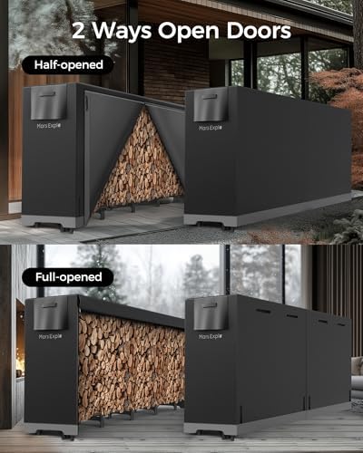 8ft Firewood Rack Outdoor with Cover, Heavy Duty Wood Racks Outdoor for Firewood, Indoor Firewood Storage Log Rack with Cover Wood Holder Set Black