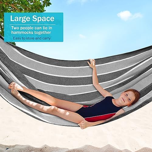 MOSFiATA Hammocks Portable Camping Hammock Upgraded 550lb Comfortable Fabric Hammock with Two Anti Roll Balance Beam and Sturdy Tree Straps for Camping, Patio, Backyard, Outdoor (Grey)