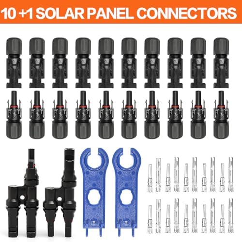 Solar Crimping Tool Kit for Solar Panel Connectors - a Crimper, 10 Pairs of Solar Wire Connectors and 1 Pair Solar Y Connector, 2 Pairs of Spanner Wrench for Solar Cable Connectors