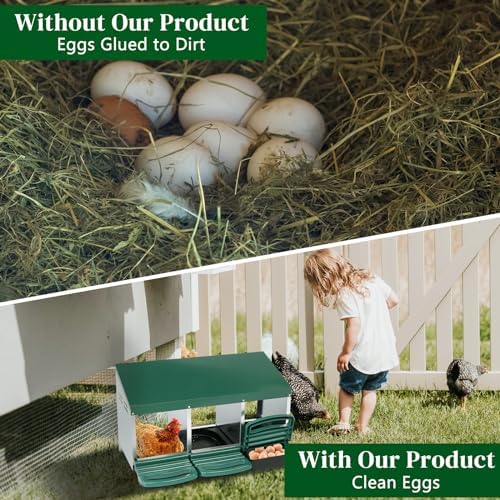Outvita Chicken Nesting Box, 3 Compartments Chicken Laying Box, Hanging Nesting Box with Egg Saver, Perch Cover for Hen