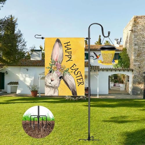 Garden Flag Stand for Outdoor,Heavy Duty Garden Flag Holder for 12x18 Flags, 46 Inches Gaden Flag Pole with Shepherd Hooks for Patio and Yard Decorations
