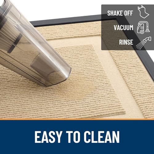 OLANLY Front Door Mat Indoor Outdoor Entrance, Waterproof All-Season, All-Weather Doormat, Sturdy Natural Rubber, Fade Resistant, Low Profile, Easy Clean Patio Porch Entryway Mat, 29.5x17, Beige