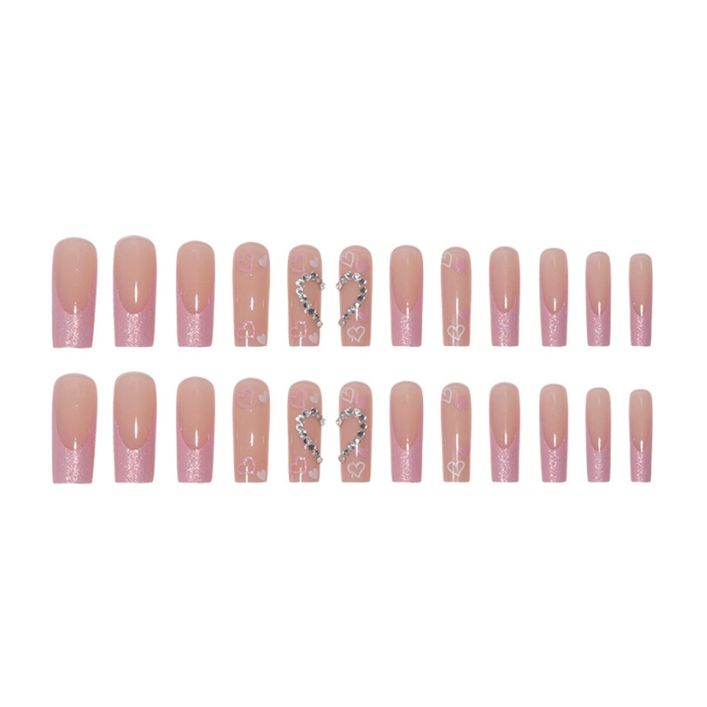 DANMANR Long Press on Nails Square French Fake Nails Full Cover Nude Acrylic False Nails for Women and Girls 24PCS (Pink Luxury)