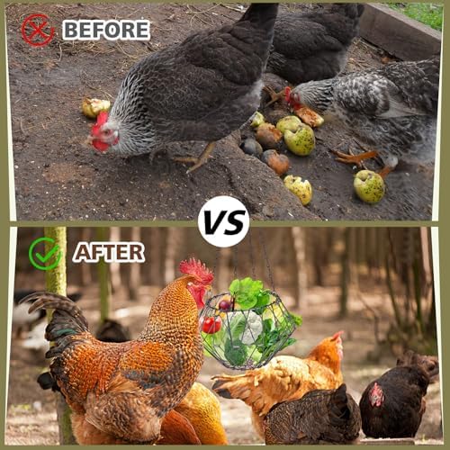 Hanging Chicken Feeder, Chicken Toys for Coop, Foldable Large Poultry Vegetable Fruits Feeder Basket with Hanging Chain, Chick Feeder for Chicken/Hens/Duck/Rabbit, M 2PCS