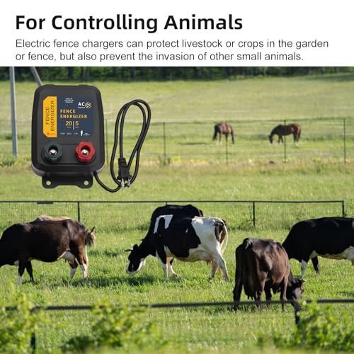 PE5 Electric Fence Energizer and 17 Gauge Spool Aluminum Wire Livestock Fence Chargers for Containing Pets and Preventing Wild Animals Intruding (0.20 Joule,20 Acres)