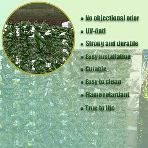 Artificial Ivy Privacy Fence Screen, 128 "x 48" (43 Sqft) Anti-Ultraviolet Artificial Hedge Grass Wall, Used for Indoor and Outdoor Green Background, Garden Greening Decoration