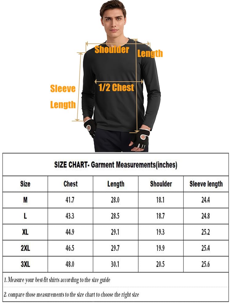 Mens Winter Long Sleeve Tech Tshirts Warm Lightweight Athletic Crewneck Thermal Tee Black L