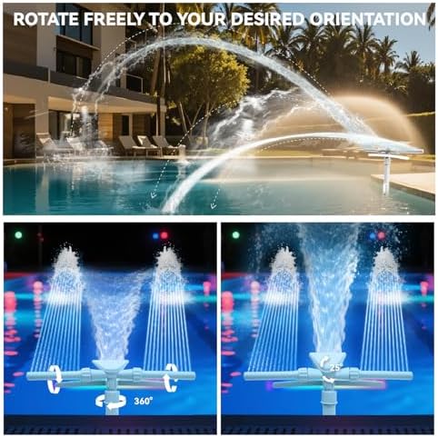 Pool Fountain with Lights for Above and Inground Pools, Triple Spray Solar Power Pool Waterfall Sprinkler Chiller Aerator, Water Fountain Swimming Pool Accessories with 9-Color Lights and 4 Modes