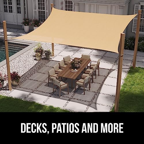 GORILLA GRIP Heavy Duty Sun Shade, UV Protection Fade Tear and Rust Resistant Rectangle Sunshade Canopy, Curved Edges Blocks Sunlight, Breathable Sail, Outdoor Patio, Lawn Garden 12x12 FT Sand