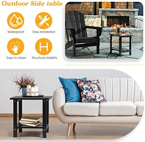 Adirondack Outdoor Side Table, 2-Tier Sturdy Patio End Table Weather Resistant, 16.5" Solid Side Table for Patio, Pool, Porch