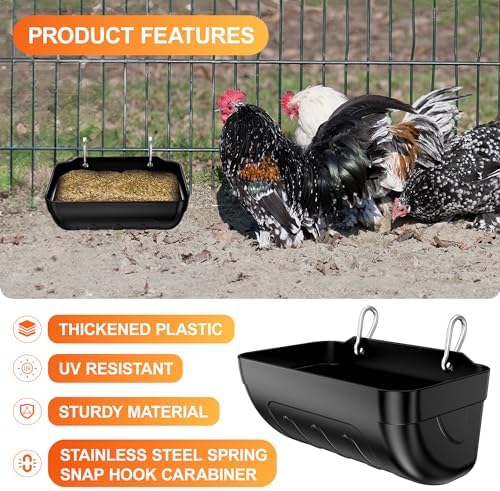 Goat Feeders Hanging 3 Pack 3.5 Quart, Chicken Waterer Feeder Trough for Poultry Livestock Black