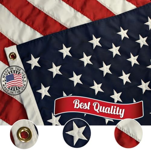 Grace Alley American Flag: 3x5 FT US Flag - 100% Made in USA. Embroidered Stars, Sewn Stripes and Brass Grommets. Fade Resistant, Heavy Duty, Long Lasting Nylon for Outdoor Durability.