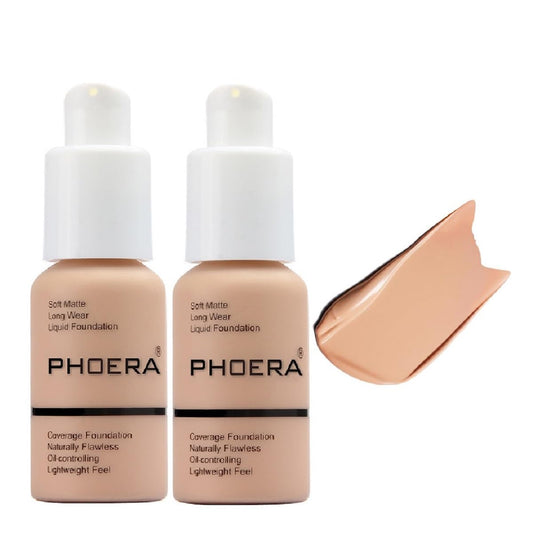 2 Pack PHOERA Foundation,Full Coverage Foundation, Concealer Foundation Full Coverage Flawless New 30ml PHOERA 24HR Matte Oil Control Concealer。(103 Warm peach)