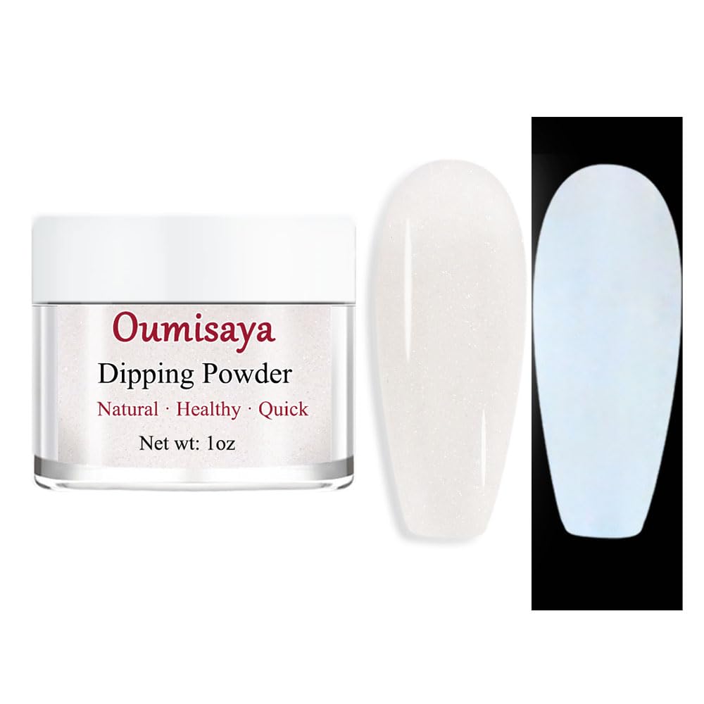 Oumisaya Clear Glow in the Dark Nail Dip Powder 1OZ Shimmery Semi-Transparent Top Coat Powder (GL08CW)