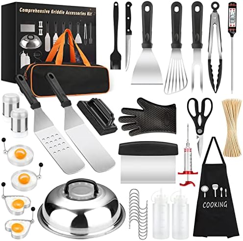 Griddle Accessories Kit, 135 Pcs Griddle Grill Tools Set for Blackstone and Camp Chef, Professional Grill BBQ Spatula Set with Basting Cover, Spatula, Scraper, Bottle, Tongs, Egg Ring