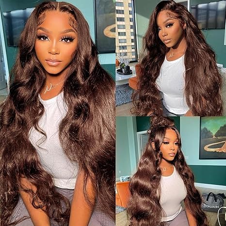 200 Density 13X6 Chocolate Brown Body Wave Lace Front Wigs Human Hair 13x6 HD Transparent Lace Front Wigs For Women Auburn Brown Colored with Baby Hair Glueless Wigs Human Hair Full And Thick 18Inch