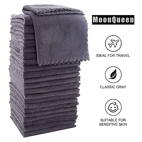 MOONQUEEN Ultra Soft Premium Washcloths Set - 12 x 12 inches - 72 Pack - Quick Drying - Highly Absorbent Coral Velvet Bathroom Wash Clothes (Grey)