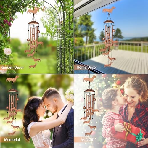 Dachshund Dog Wind Chimes for Outside,Metal Windchimes,Dachshund Dog Gifts for Women/Men,Wind Chime Garden Decor Outdoor,Memorial/Housewarming/Birthday/Festival Gifts,Front Yard Decor