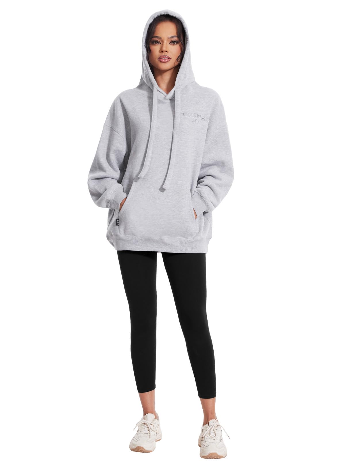 Kniffi Hoodies for Women Warm Fleece Hooded Sweatshirt Casual Winter Pullover Tops Light Gray L