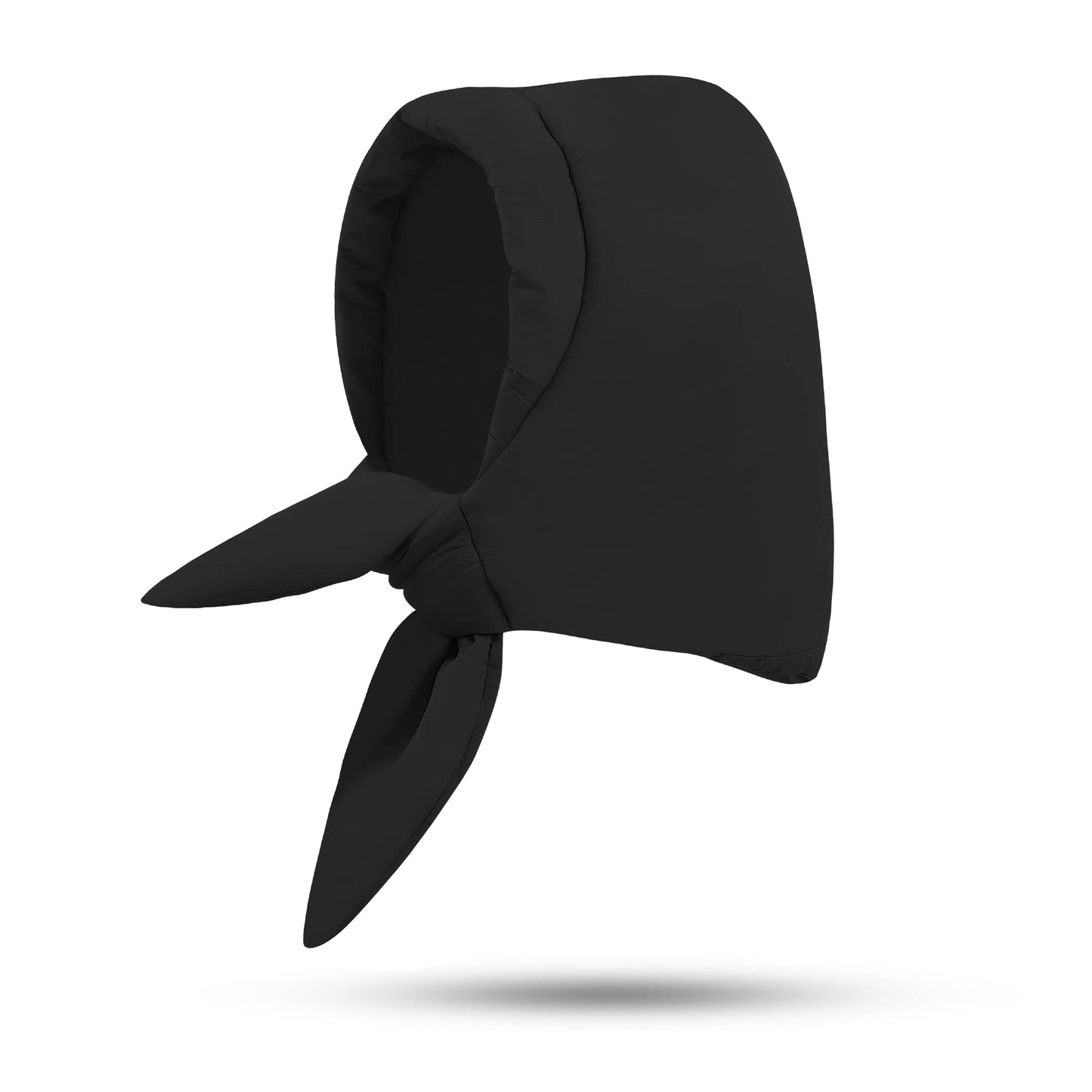 DOCILA Plain Black Hood Down Hat Women Soft Natural Babushka Hoodies Beanie Ultralight Neck Ear Protection Balaclava Warmer Padded Hooded Scarf with A Tie Under The Chin