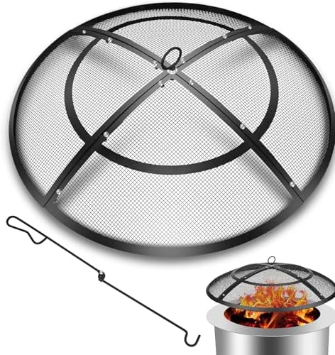 Fire Pit Spark Screen,22 Inch Fire Pit Screen Cover Outdoor with Handle&Poker,Firepit Screens Round Cover Mesh Replacement Heavy-Duty Steel Fire Pit Cover for Backyard/Beach/RV Camping