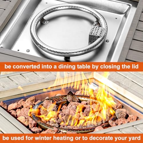 28 Inch Propane Fire Pit Table, Outdoor Gas Fire Pits with Lid & Lava Rock, 50000 BTU Firepit for Dinning, Party in Outside, Patio, Garden or Yard (Light Grey)