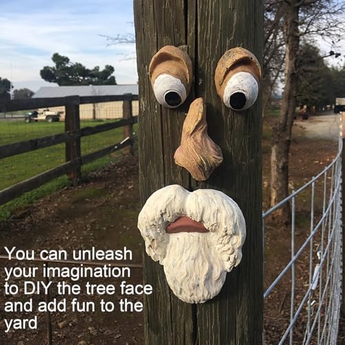 4 Pack Tree Faces Decor Outdoor with 20 Screws, Tree Face Outdoor Statues Old Man Trees Hugger Bark Ghost Yard Art Garden Decoration, Trees Decorations Outdoor for Halloween Easter
