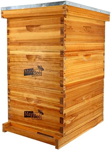 10-Frame Langstroth Beehive Dipped in 100% Beeswax, Complete Bee Hives and Supplies Starter Kit Includes 2 Deep Hive Bee Boxes and 1 Bee Hive Super with Beehive Frames and Foundations