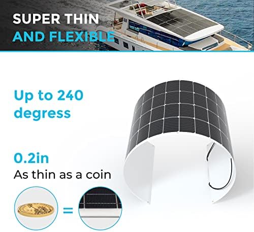 Renogy Solar Panel 200W 12V Lightweight Monocrystalline Ultra-Flexible Bendable Mono Off-Grid Charger for Marine RV Cabin Van Car Boat Curve Surfaces
