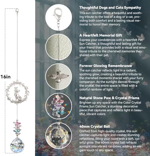 Cat Memorial Suncatcher - Lost of Cat Bereavement Gift Idea, Pet Loss Sympathy Gifts, Thoughtful Cats Remembrance Sun Catcher, Passing Away Remembrance Memory Gift