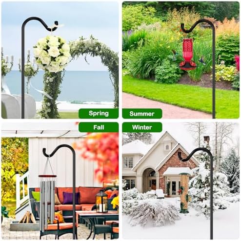 FEED GARDEN [Upgrade Version Adjustable Shepherds Hook Bird Feeder Pole with 7 Prongs Base, 76 Inch Tall Heavy Duty Outdoor Garden Poles for Hanging Bird Feeders, Plant Baskets, Black (1 Pack)