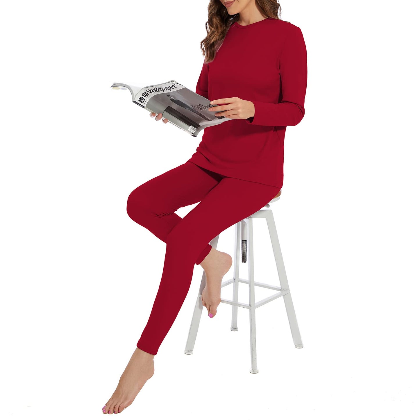 Thermal Underwear for Women Ultra Soft Fleece Lined Base Layer Top Bottom Winter Clothes Pajama Set Long Johns for Women Heavyweight Red Set Medium