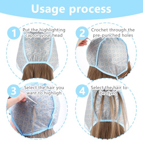 6 PCS Highlights Hair Color Kit, With 2 Coloring Caps, 2 Spatula With Crochet Hook, 2 Dye Brush, Hair Highlighting Kit Styling Tools for Salon & DIY Dyeing