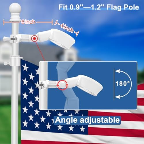 Solar Flag Pole Light, Bright White 6000k Flagpole Light Upgrade Solar Powered for Fits 0.8-1.2" Flag Pole,Tri-Color Solar flagpole Lights,Outside House Garden Yard American Flags Decor (White)