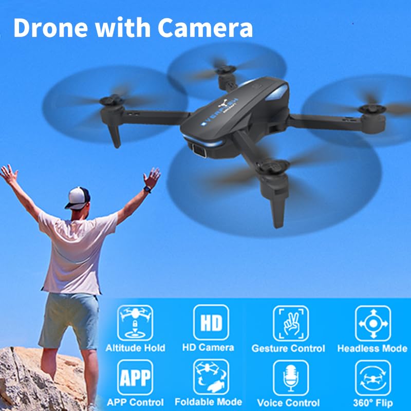 Flypear S20 Drone with 1080P Camera for Adults, Foldable Remote Control Quadcopter with Optical Flow Positioning, Altitude Hold, Headless Mode, Trajectory Flight, 3D Flips, 2 Rechargeable Batteries