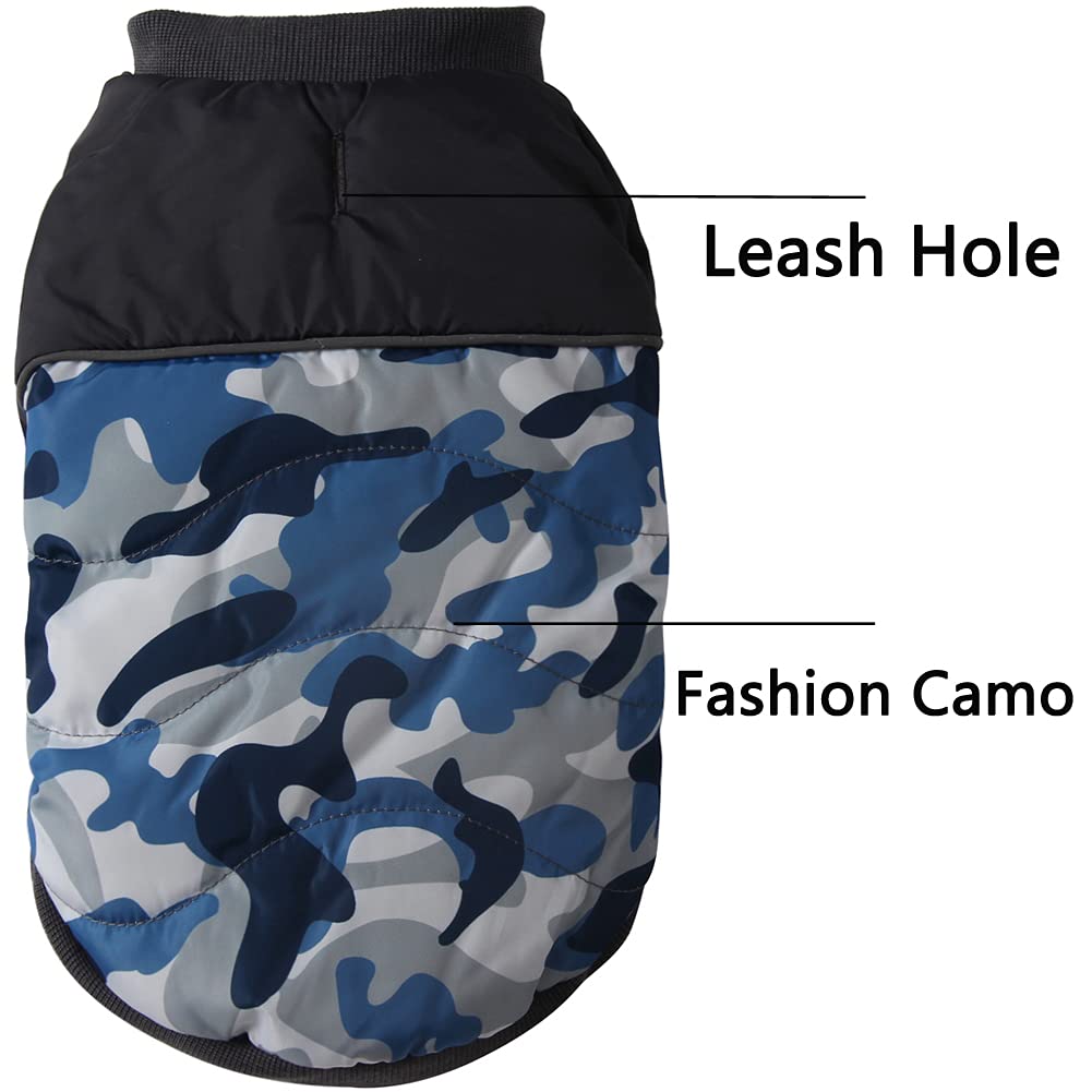 Vecomfy Fleece Lining Warm Dog Coats for Small Dogs Waterproof Puppy Jacket for Winter Blue Camo S