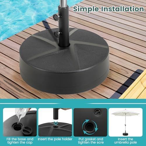 Giantex Outdoor Umbrella Base - 88 lbs Fillable Umbrella Stand with 2 Adjustable Knobs, 3 Adapters, HDPE Weighted Market Umbrella Pole Holder for Patio Poolside Garden Deck Backyard