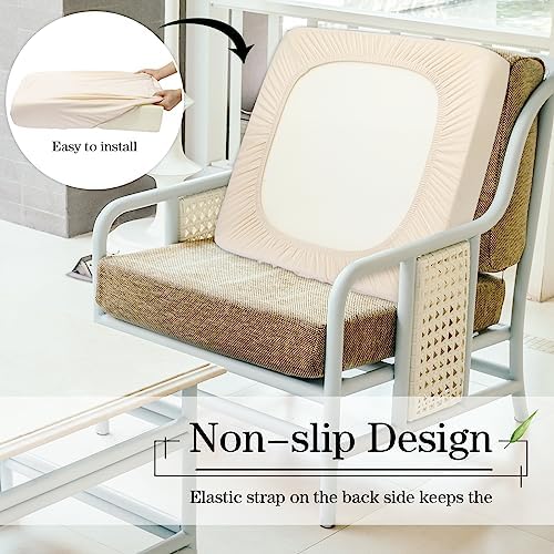 Newwiee 8Pcs Patio Cushion Covers Stretch Outdoor Cushion Cover Replacement for Patio Furniture Sofa Couch Slipcovers, Soft Flexibility Washable Furniture Protector(Waterproof Pure,Beige)