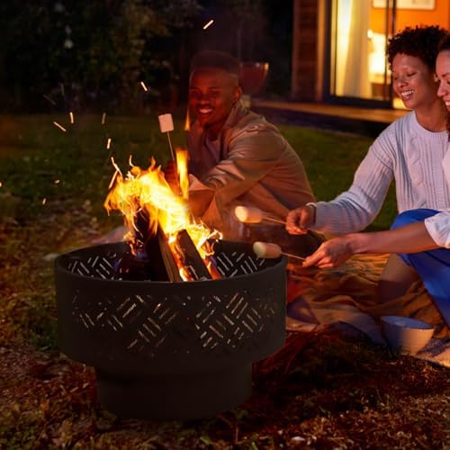 26" Wood Burning Fire Pits with Grill & Lid, Fire Pit Table for Outside with Waterproof Cover & Fire Poker, Outdoor Firepit with Functions for BBQ,Table and Bonfire