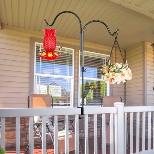 Gtongoko 35 Inch 2 Pack Double Deck Hook for Railing, Deck Bird Feeder Pole with 3 Inch Strengthened Clamp for Hanging Bird Feeders, Lanterns, Wind Chimes, Flower and Plant Baskets