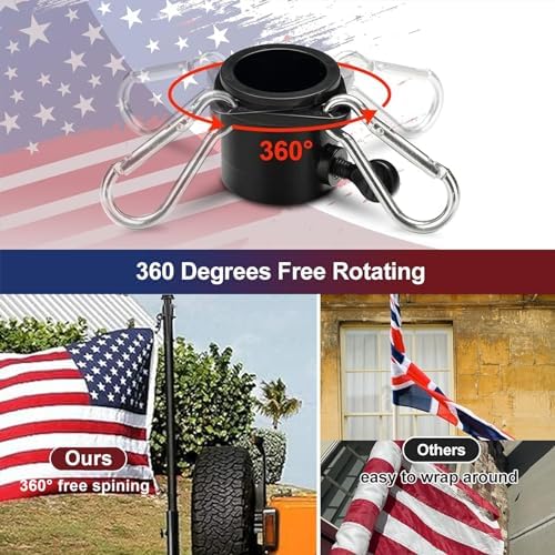 Truck Flag Pole Kit with Trailer Hitch Holder - 6ft Heavy Duty Tangle Free Flagpole for Trucks,Dual Angle Mount,Windproof Long Sleeve for Tow Truck,Pickup Car,Jeep, Black
