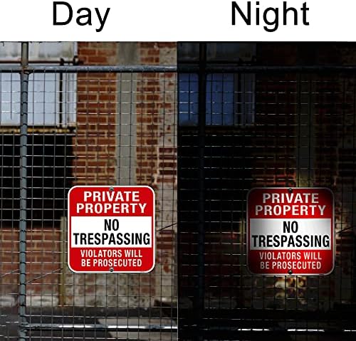 Large (4 Pack) Private Property No Trespassing Sign, 12x12 Inches Metal Heavy Duty Reflective Aluminum, Violators Will Be Prosecuted, Outdoor Weatherproof, Easy to Install