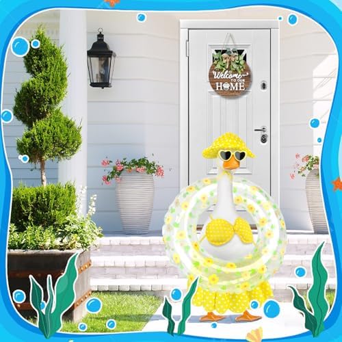 Hawaiian Goose Outfit with Sunglasses & Wreath,Porch Goose Outfits for 23" 17" Cement Plastic Goose Clothes Costumes,Garden Decor Goose and Duck Costume for Outdoor Statues(Bikini)