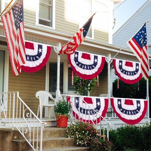 3 x 6 Ft Bunting Flags, Large Patriotic USA Pleated Fan Flags, 4th of July Decorations Bunting Banner Half Fan Flag for Independence Day Memorial Day Outdoor Home Door Yard Decor (Set of 4)