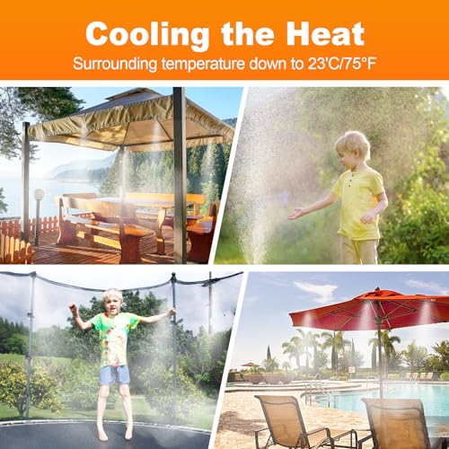 Misting Cooling System,100FT (30M) DIY Misting Line + 30 Brass Mist Nozzles +2 PE Antioxidant Adapters 3/4", Outdoor Mister for Patio Backyard Garden Greenhouse
